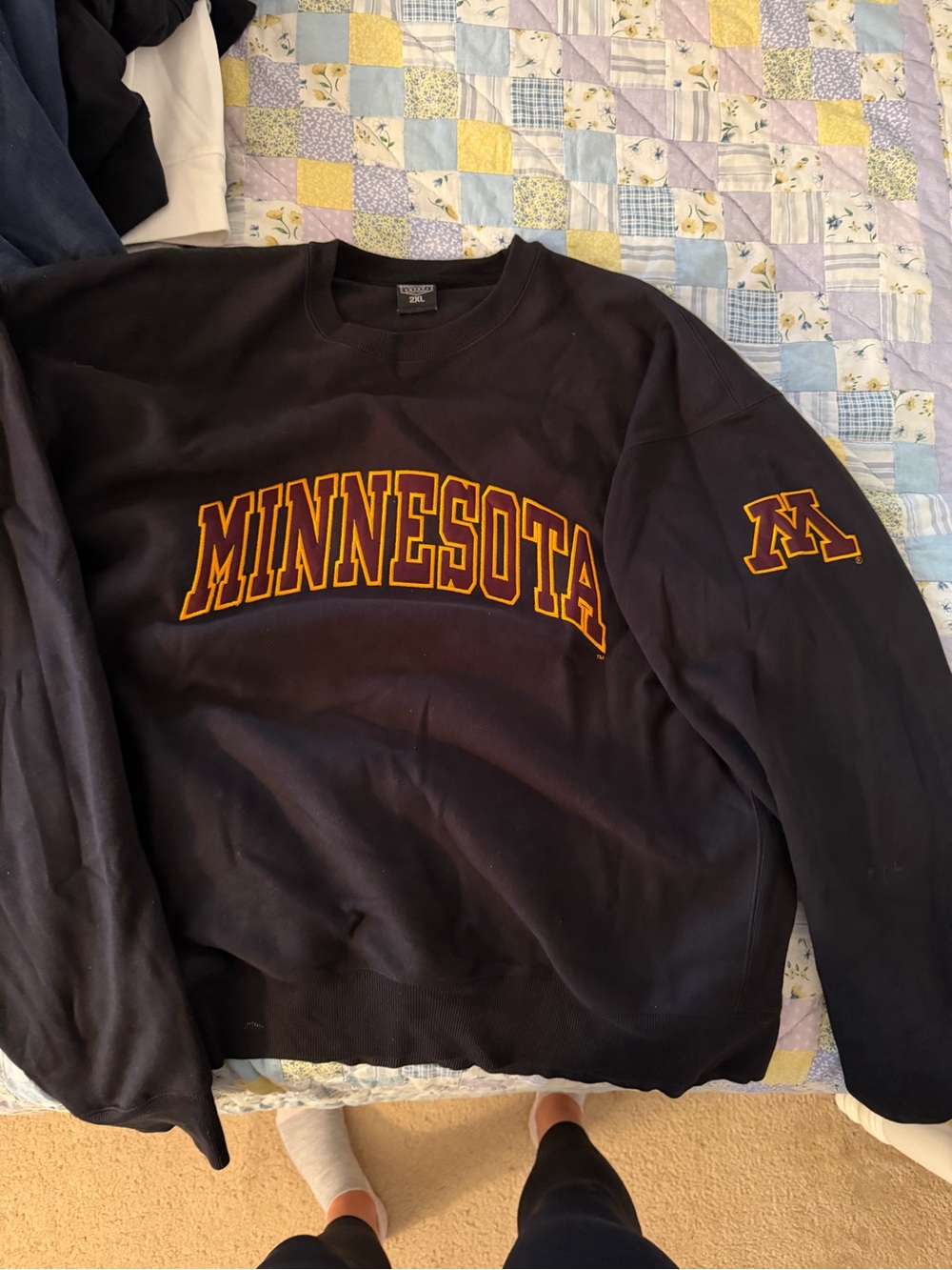 Signature Black Crewneck Sweatshirt with Gold and Maroon Minnesota Arch